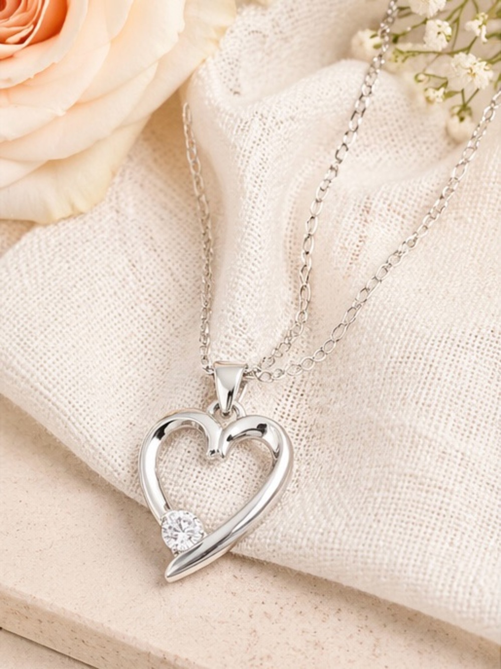 Silver Expressions CZ Heart Pendant Necklace Bridal Wedding Love Jewelry NWT
